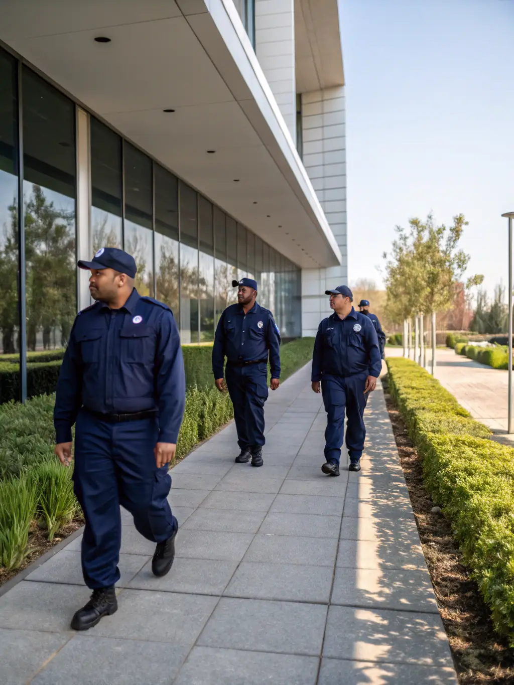 A photograph of a security supervisor conducting on-site training with security guards, emphasizing the company's focus on continuous improvement and professional development.